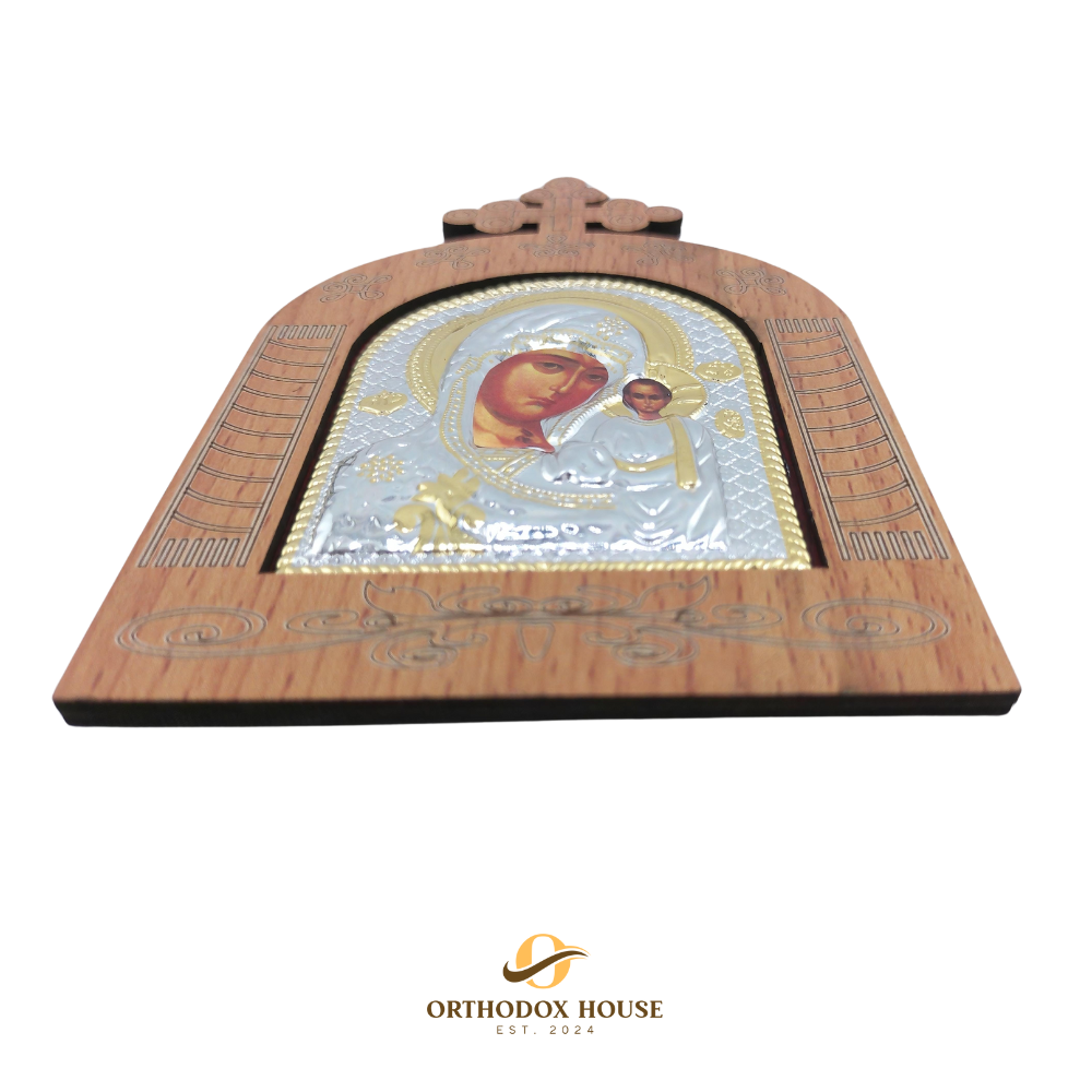 Kazanskaya Icon of Theotokos in Wooden Frame, Chased Kazanskaya Icon of Theotokos in Wooden Frame, Chased
